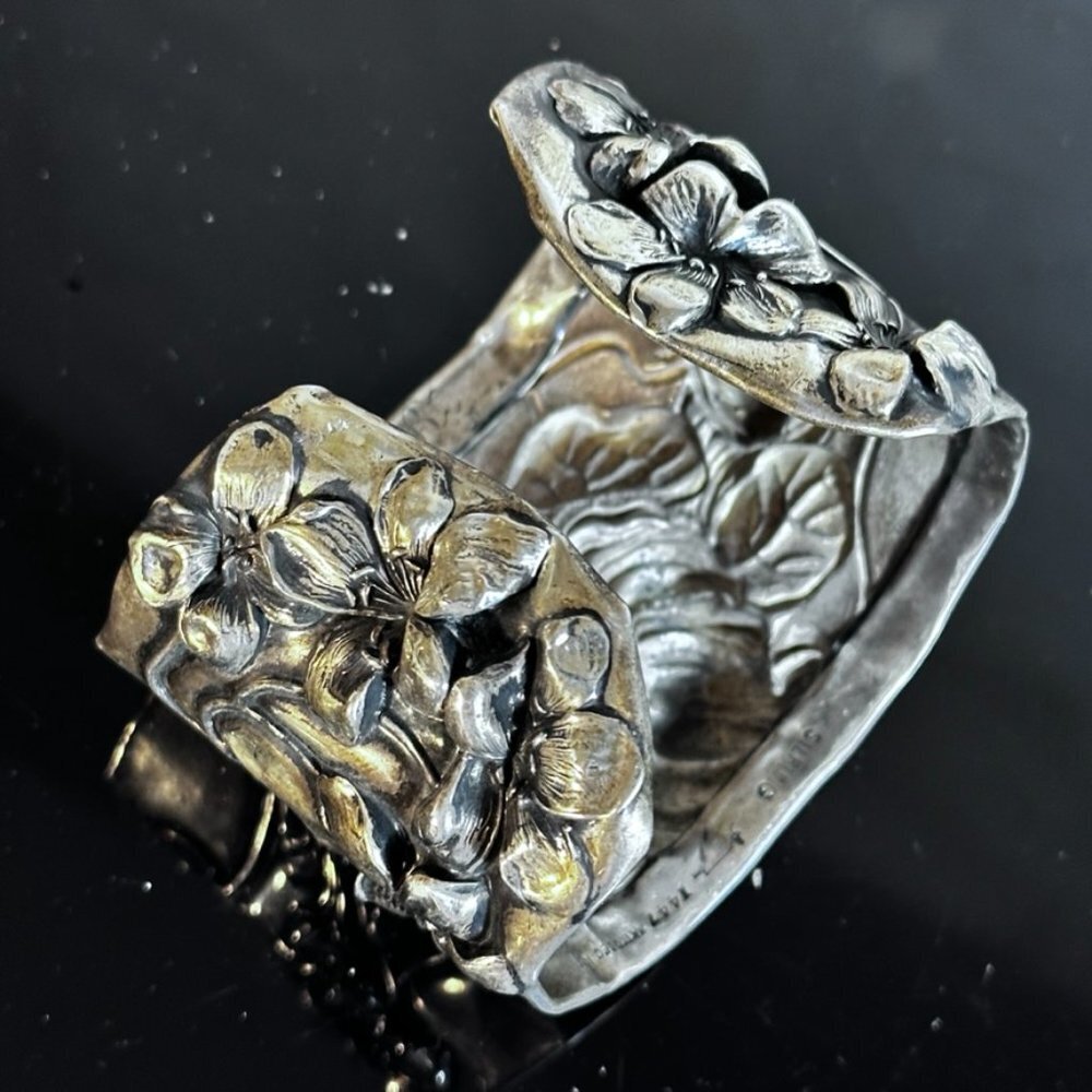 Gibson Girl Sterling Silver Art Nouveau Cuff Bracelet Victorian Antique Face 925 - Picture 4 of 7